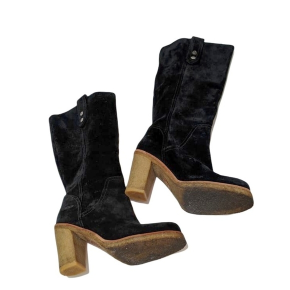 Ugg Josie Sz 7 Heeled Tall Black Suede Cuff Boots - Picture 4 of 8